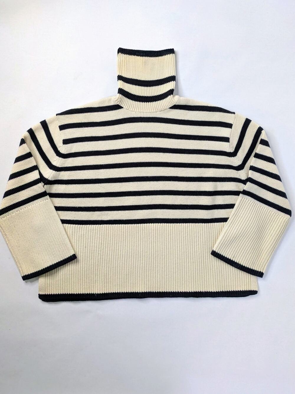 Toteme Signature Stripe Turtleneck XS Cream Black Wool Cotton Oversized Sweater